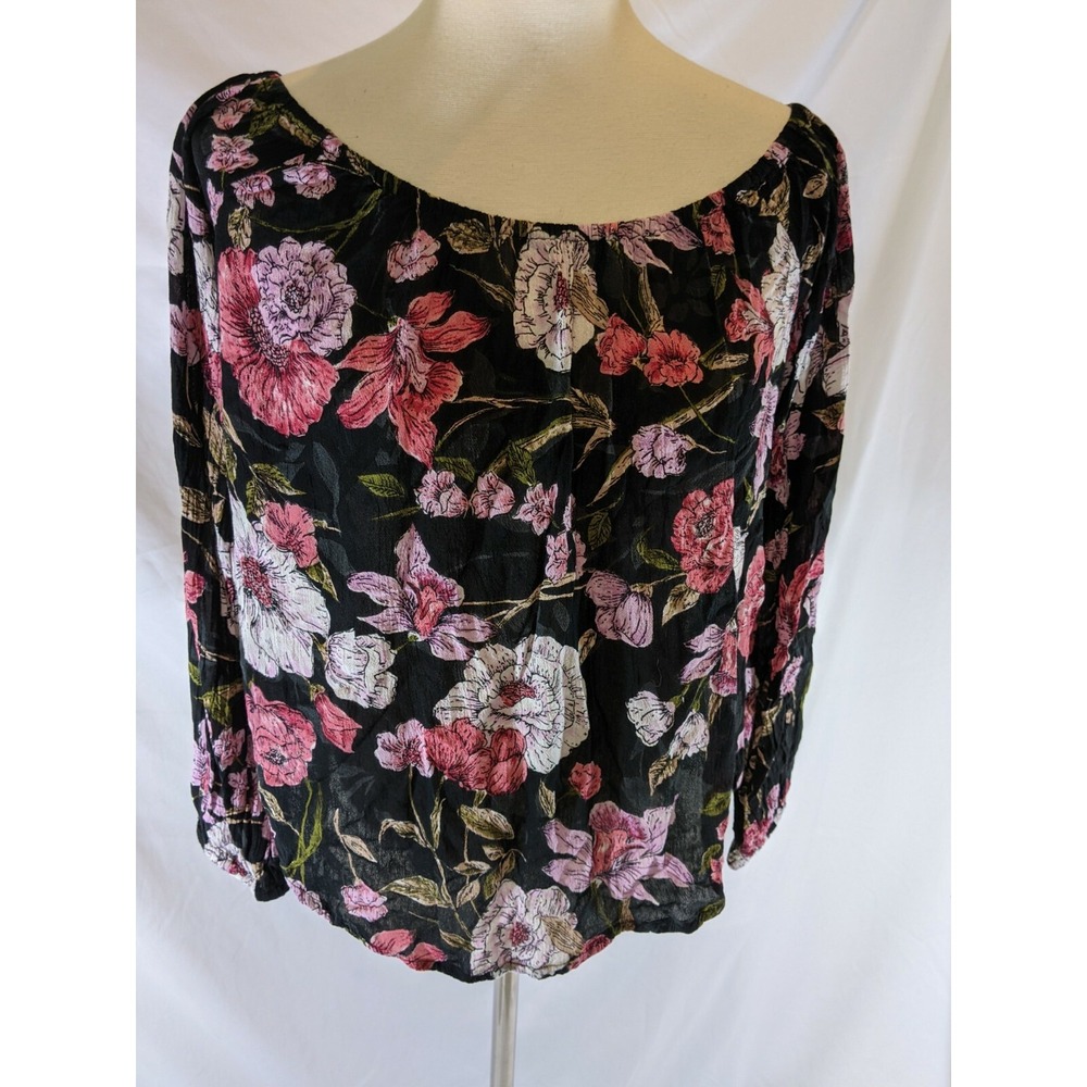 Billabong Floral Top Size Small Rayon Off The Shoulder Black Multicolored...